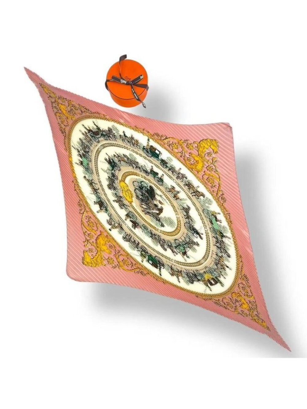 Hermes Scarf Silk Pleats la Promenade de Walk To Long Chien Pink